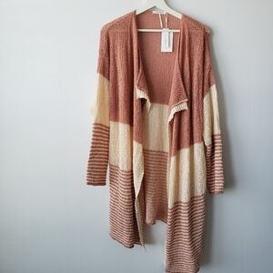 Sititchdrop colorblock stripe flyaway apricot blush combo cardigan size M